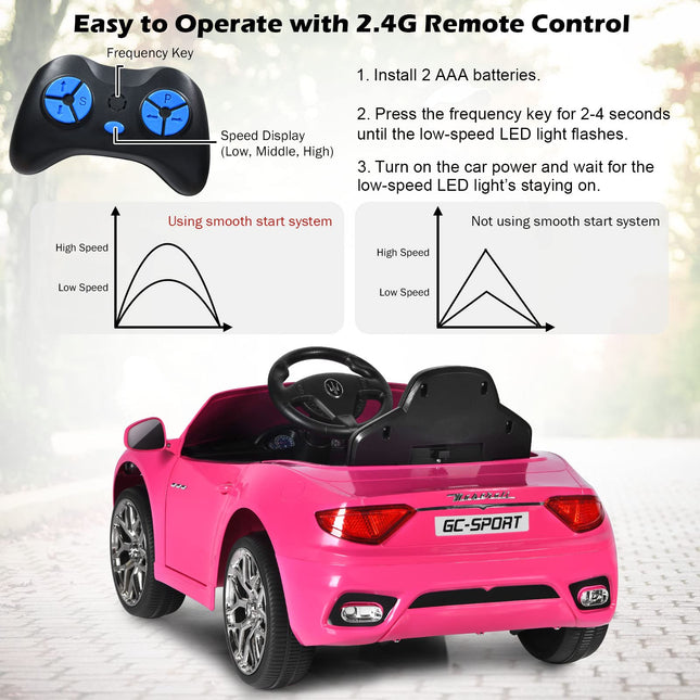 Costzon Ride on Car Pink Licensed Maserati Gbili 12V Battery Powered Toddler Electric Car