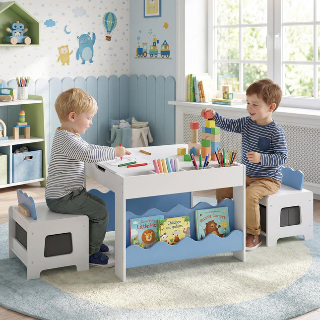 Costzon Kids Table and Chairs Wooden 4-in-1 Toddler Activity Desk Set