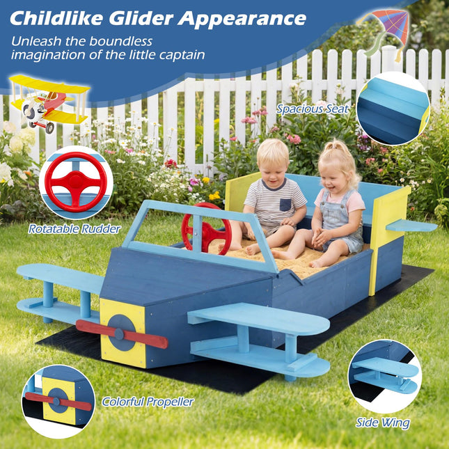 Costzon Sandbox Fir Wood Glider-Shaped Sand Pit Outdoor Playset