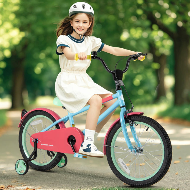 BABY JOY Colorful Macarons Kids Bike,18 Inch Sporty Children's Bicycle with Training Wheels