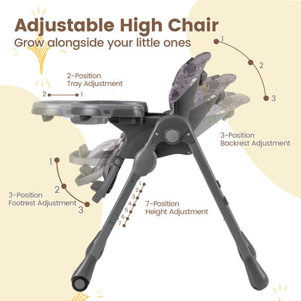 Portable Highchairs for Babied and Toddlers Double Removable Tray Built-in Wheels