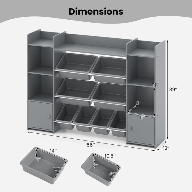 Costzon Kids Toy Storage Organizer Shelf 4-Tier Large Storage Cabinet with 6 Cubbies & 8 Removable Bins