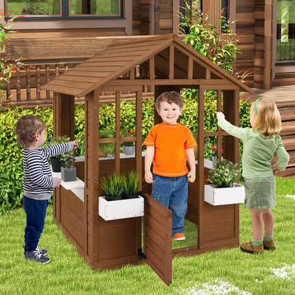 Costzon Fir Wood Adventures Cottage for Children Pretend Activity Play