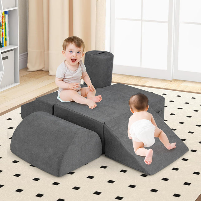 Costzon Toddler Climbing Toys Indoor, 6 Pieces Foam Climbing Blocks for Baby Inside with Skin-Friendly Chenille Fabric