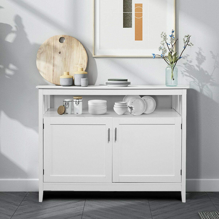 Free Standing Storage Chest with 2 Level Cabinets and Open Shelf - Costzon