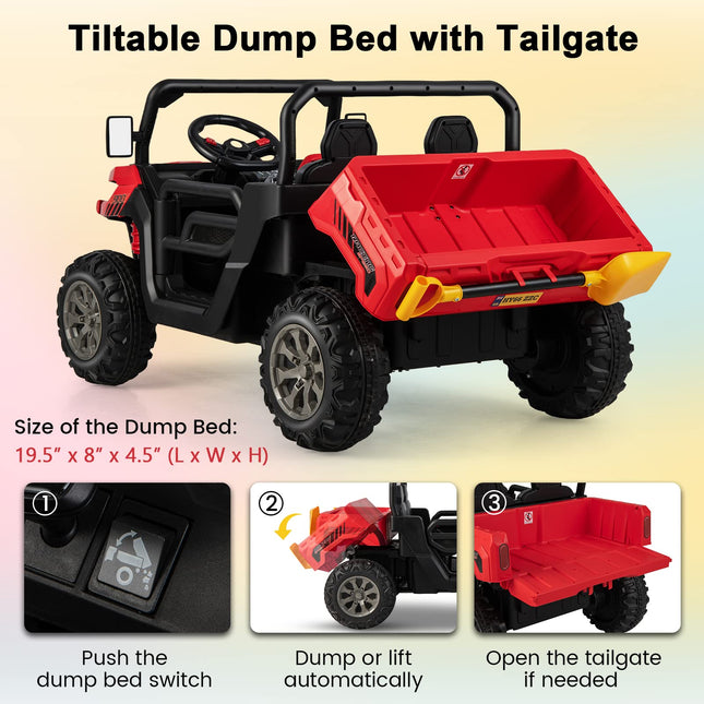 2-Seater Ride on Car, Dump Truck w/ Remote Control - Costzon