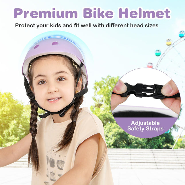 BABY JOY Kids Helmet Set, 6 in 1 Toddler Riding Equipment with Bike Helmet, Knee Elbow Wrist Pads, Spoke Beads