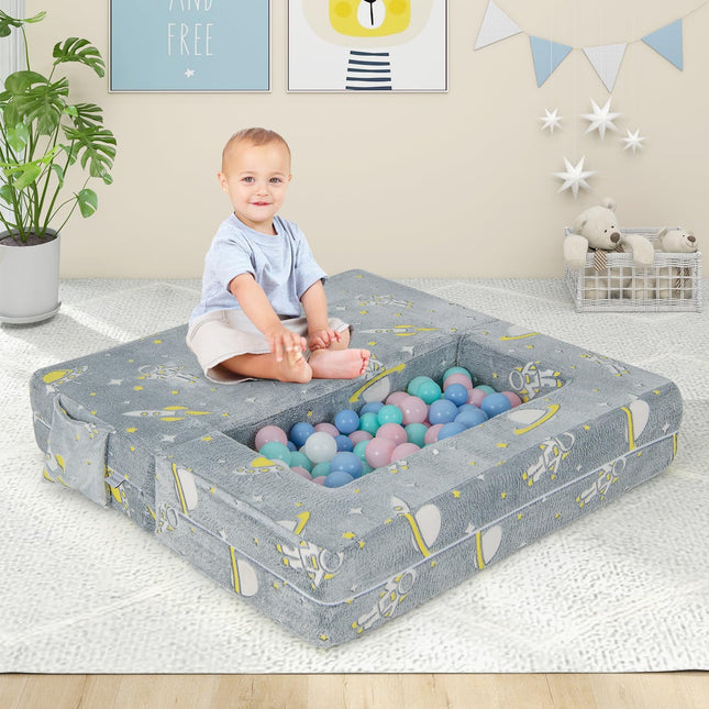 Costzon Convertible Toddler Couch, Glow in Dark, Fold Out Modular Sofa Playset with Ottomans