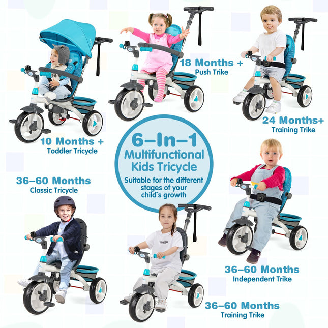 Costzon Tricycle for Toddlers 6 in 1 Trike w/Parent Handle