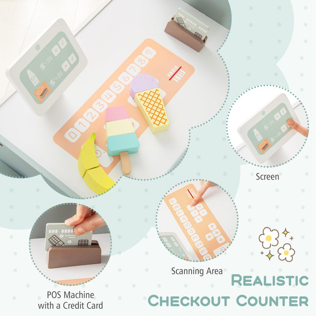 Costzon Kids Grocery Store Playset, Wooden Play Store with Checkout Counter