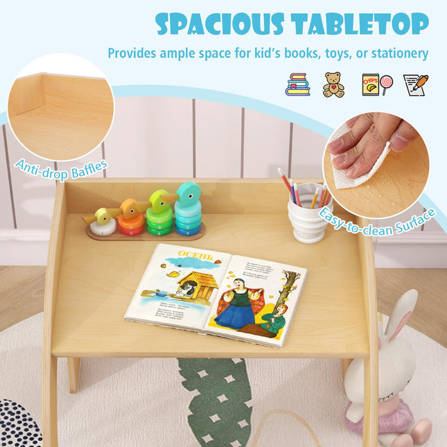 Costzon Kids Table and Chairs, Wooden Activity Desk and Chair with Wide Tabletop, 23.5” x 23.5” x 19.5”