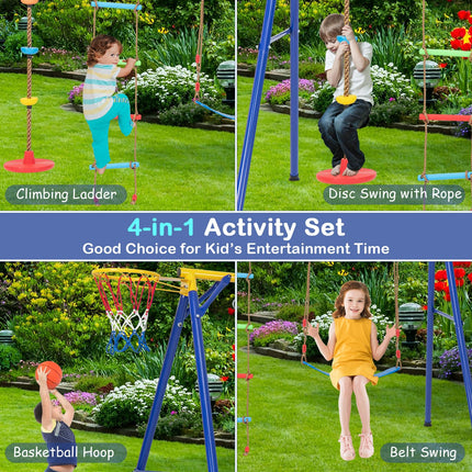Costzon 660 lbs Swing Sets for Backyard, 4-in-1 Heavy Duty Large Metal Swing Frame with Adjustable Swing
