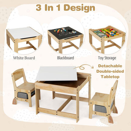 Costzon Kids Table and Chairs 3 in 1 Wooden Activity Desk Set w/Double-Sided Tabletop