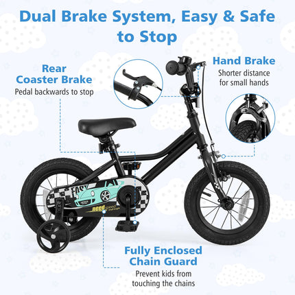 Costzon 12 14 16 18 Inches Car Pattern Sporty Bicycle with Removable Training Wheels