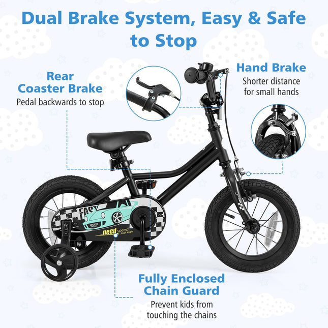 Costzon 12 14 16 18 Inches Car Pattern Sporty Bicycle with Removable Training Wheels