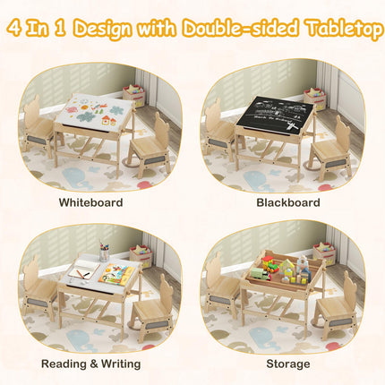 Costzon Kids Table and Chairs 4 in 1 Wooden Activity Desk Set (Bear Shape)