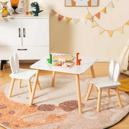 Costzon Kids Table and Chair Set, 3 Pieces Wooden Activity Play Table & 2 Cute Rabbit
