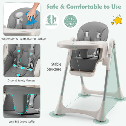 BABY JOY Convertible High Chair for Babies & Toddlers, Foldable Highchair with Adjustable Backrest
