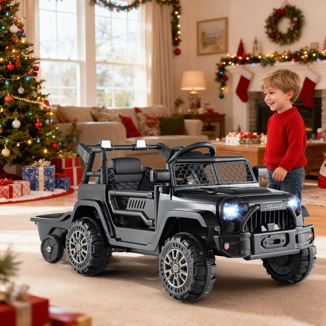 Costzon Kids UTV Car with Detachable Trailer 12V Battery Powered Off- Road UTV Ride