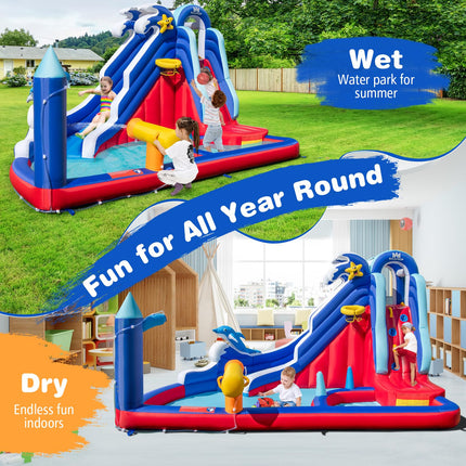BOUNTECH Inflatable Water Slide, Dolphin Themed Kids Waterslide Park for Outdoor Fun