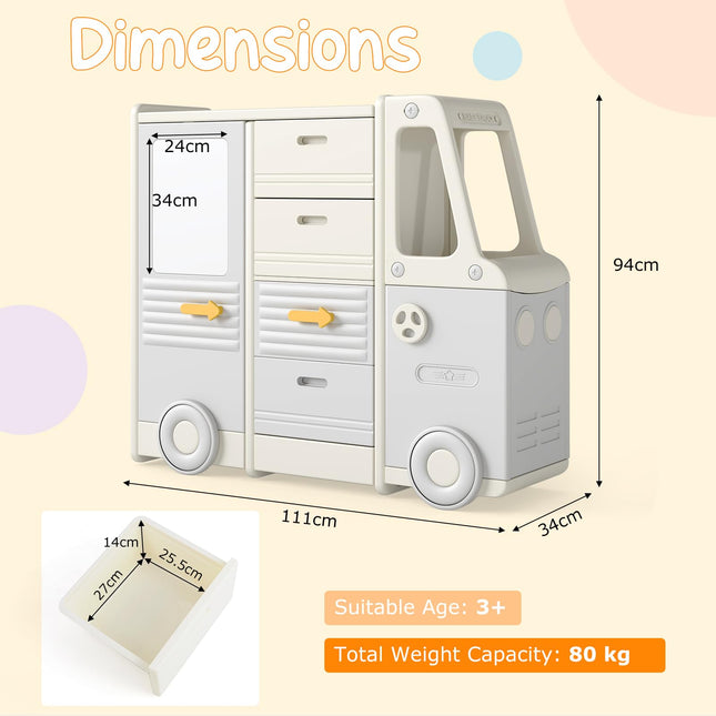 Costzon Kids Toy Storage Organizer w/ 4 Pull-Out Drawers Enclosed Cabinets & Drawing Board