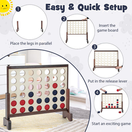 Costzon Giant 4-in-a-Row Game Set, Wooden Jumbo 4-to-Score Game with 42 PCS Chips & 600D Oxford Fabric Carrying Bag