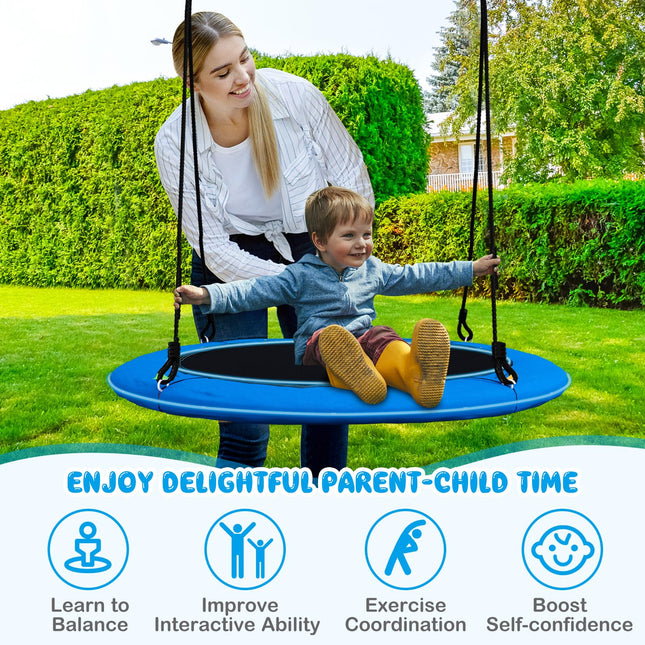 Costzon 40" Flying Saucer Tree Swing with LED Lights for Kids Adults, Saucer Swing with Adjustable Multi-strand Hanging Ropes