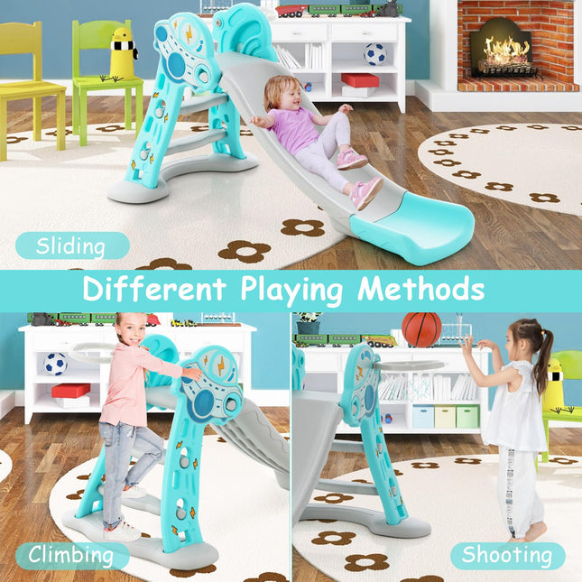 BABY JOY Toddler Slide, 3 in 1 Folding Baby Slide Climber Playset, Freestanding Slide with Long Slipping Slope