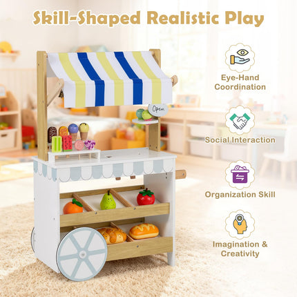 Costzon Kids Ice Cream Cart | 2-in-1 Grocery Store Playset w/Display Shelves