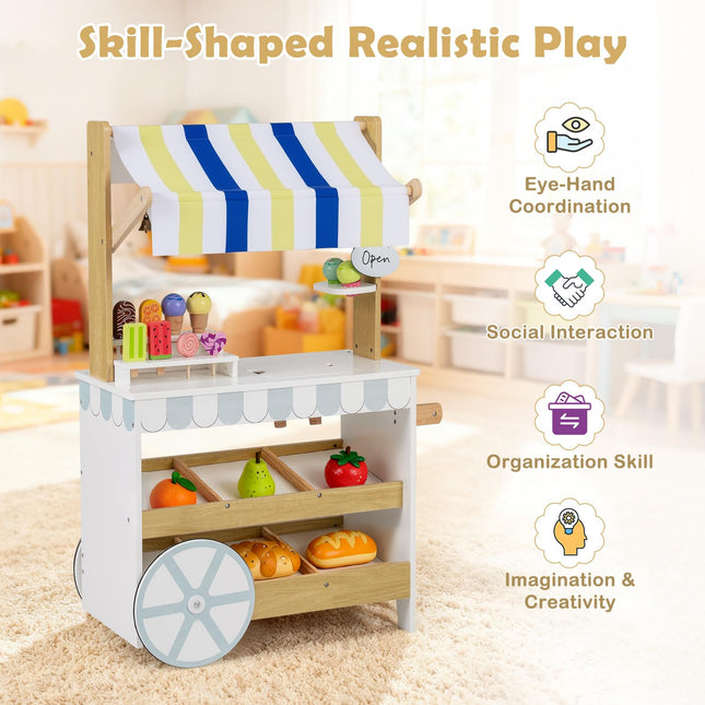 Costzon Kids Ice Cream Cart | 2-in-1 Grocery Store Playset w/Display Shelves