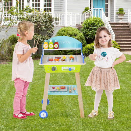 Costzon Kids Barbecue Grill Playset, Wooden Pretend Cooking Truck with 21 Play Food & Barbecue Accessories