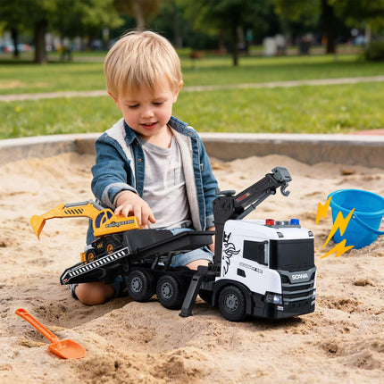 Costzon Licensed Scania Tow Truck Toy & Excavator with Sounds & Lights(Rescue+Excavator)