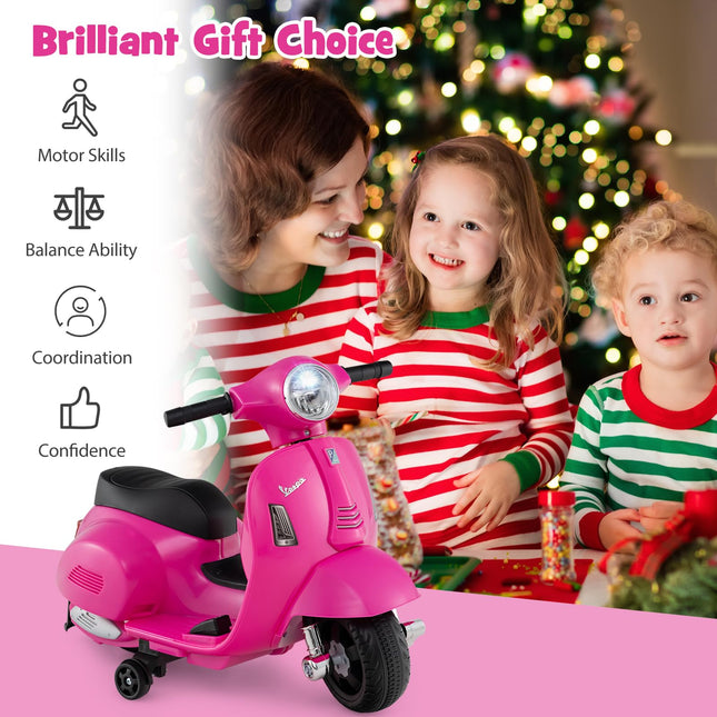Costzon Toddler Motorcycle, Licensed Vespa Ride on Motorcycle with Training Wheels, Battery Powered Motorbike