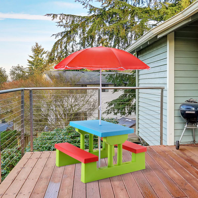 Costzon Kids Picnic Table, Indoor & Outdoor Plastic Table and Bench with Removable Umbrella