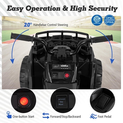 Costzon Kids ATV, 6V Battery Powered Electric Vehicle with One-Button Start, MP3, LED Headlights & Storage Basket