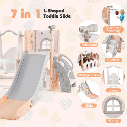 Costzon 7 in 1 Toddle Swing and Slide Set Freestanding Toddler Slide Playset