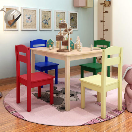 Costzon Kids Table and Chair Set 5 Piece Wood Activity Table & Chairs for Children Arts Crafts