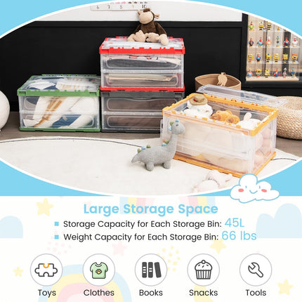 Costzon 4 Pack Toy Storage Organizers, Clear Collapsible Toy Container Bins with Lids