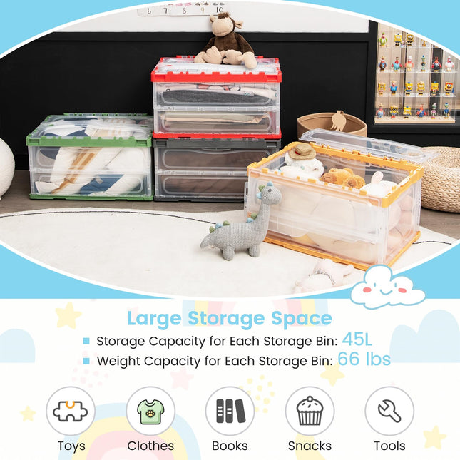 Costzon 4 Pack Toy Storage Organizers, Clear Collapsible Toy Container Bins with Lids