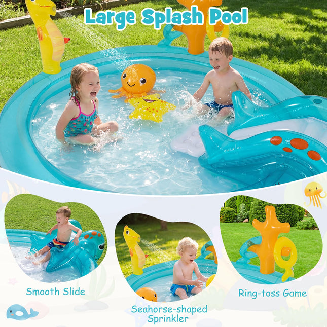 Costzon Inflatable Kiddie Pool Outdoor Kids Summer Playhouse Inflatable Water Park (70'' x 62'' x 26.5'')