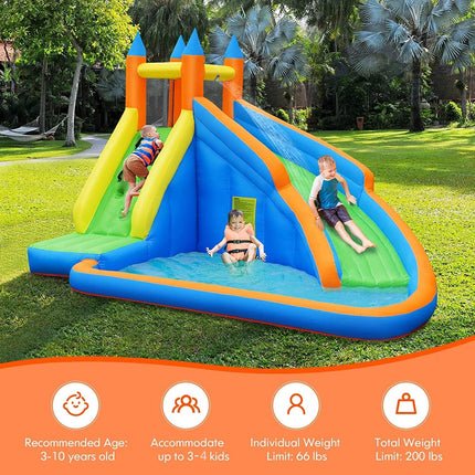 Costzon Inflatable Water Slide, Giant Bouncy Waterslide Park for Kids Backyard Outdoor Fun with Climbing Wall