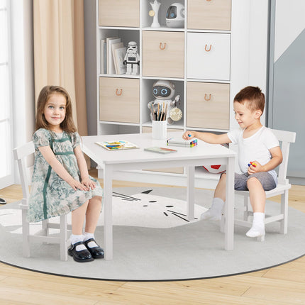 Costzon Kids Table and Chairs, 3 PCS Premium Wood Children Table and Chairs with Rubber Wood Legs