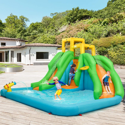 BOUNTECH Inflatable Water Slide, 6 in 1 Kids Waterslide Park for Outdoor w/Blower, Dual Slides for Racing Fun