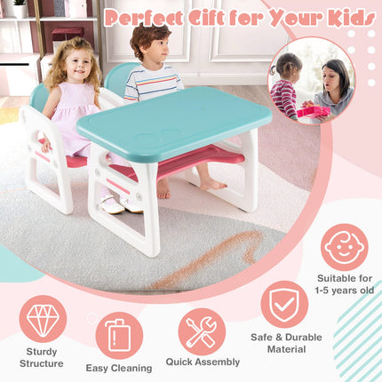 Costzon Kids Table and Chair Set, 3-Piece Plastic Activity Table with Building Blocks, Toddler Table and Chair Set