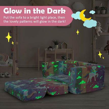 Costzon Convertible Toddler Couch, Glow in Dark, Fold Out Modular Sofa Playset with Ottomans