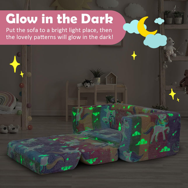Costzon Convertible Toddler Couch, Glow in Dark, Fold Out Modular Sofa Playset with Ottomans