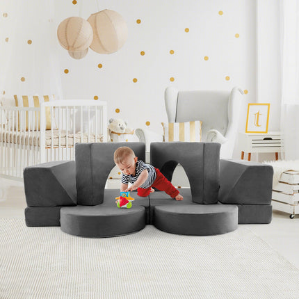 Costzon Convertible Toddler Couch, 8PCS Kids Modular Play Sofa w/Detachable Cover for Playroom