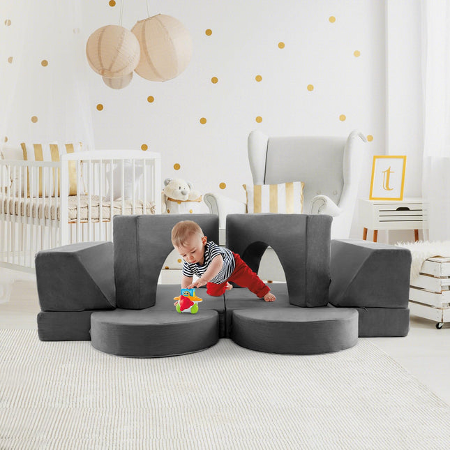 Costzon Convertible Toddler Couch, 8PCS Kids Modular Play Sofa w/Detachable Cover for Playroom