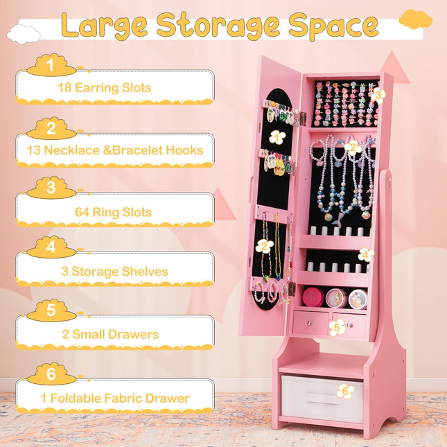 Costzon Kids Vanity & Jewelry Armoire Cabinet, Kids Vanity Table and Chair Set, Makeup Dressing Table