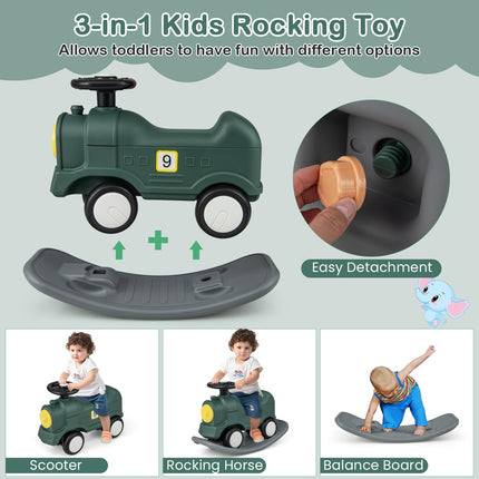 BABY JOY Rocking Horse, 3 in 1 Balance Car Ride On Rocking Toy, Rocking Horse for Toddlers 18-72 Months
